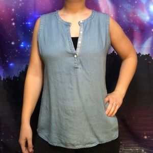 Sleeveless Button Down Tunic Style Top|Medium